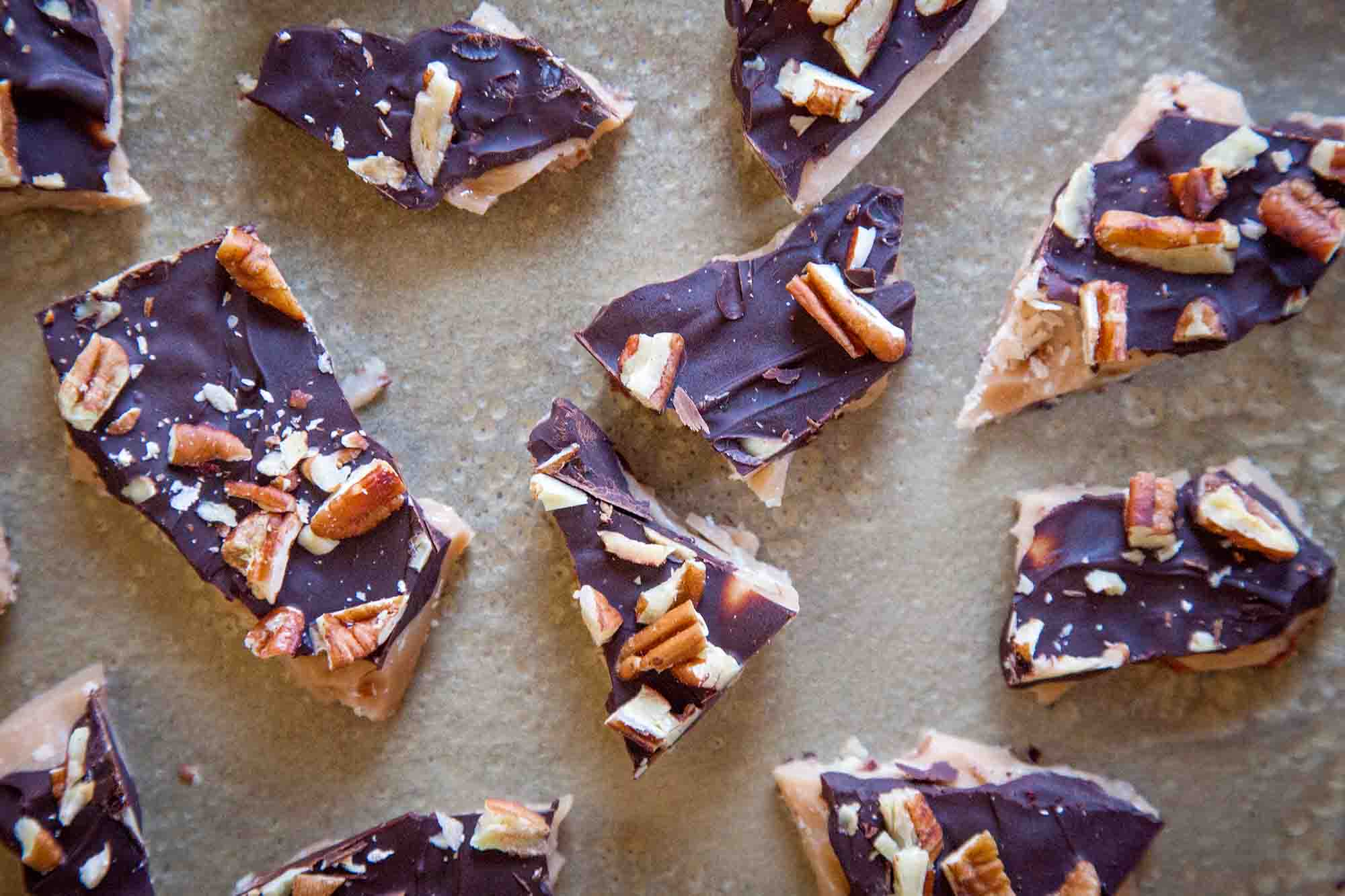 Homemade English Toffee Chunks on Table