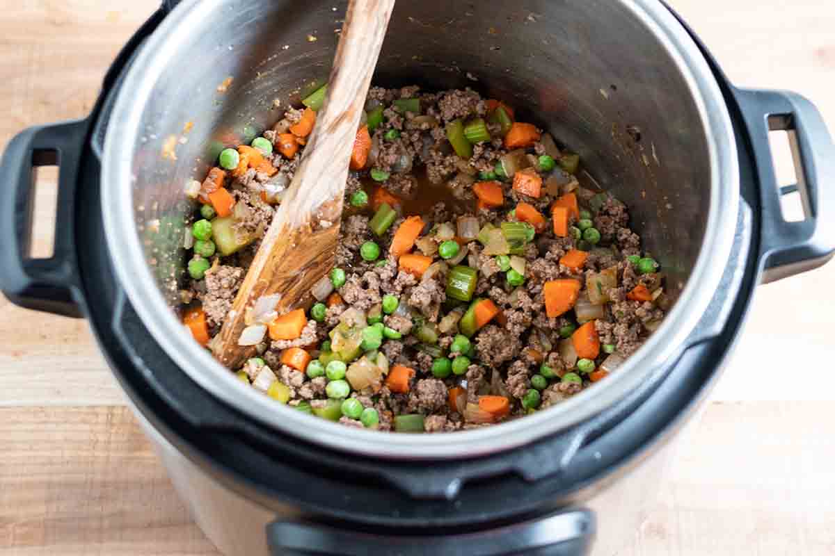 Pressure Cooker Shepherd's Pie - finish cooking the filling