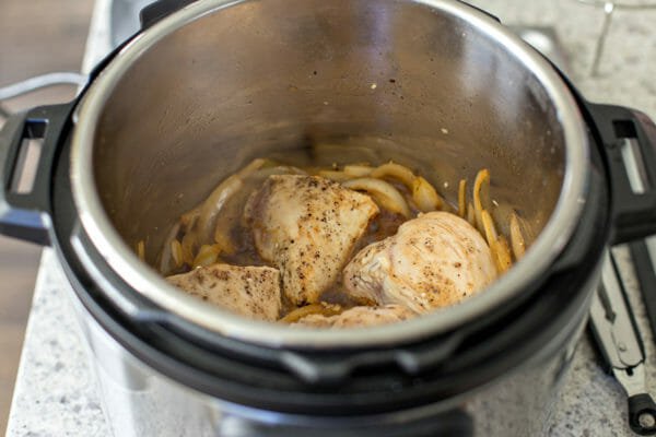 Pressure Cooker Stuffed Sweet Potatoes add the chicken back to the pot