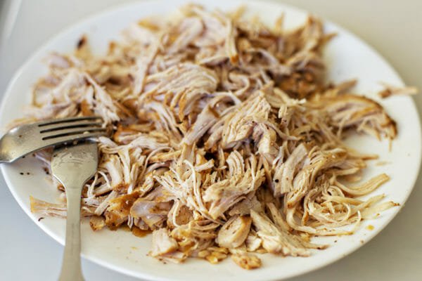 Instant Pot Sweet Potatoes with BBQ Chicken shred the chicken