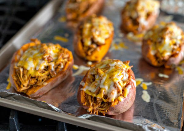 Pressure Cooker Stuffed Sweet Potatoes melt the cheese