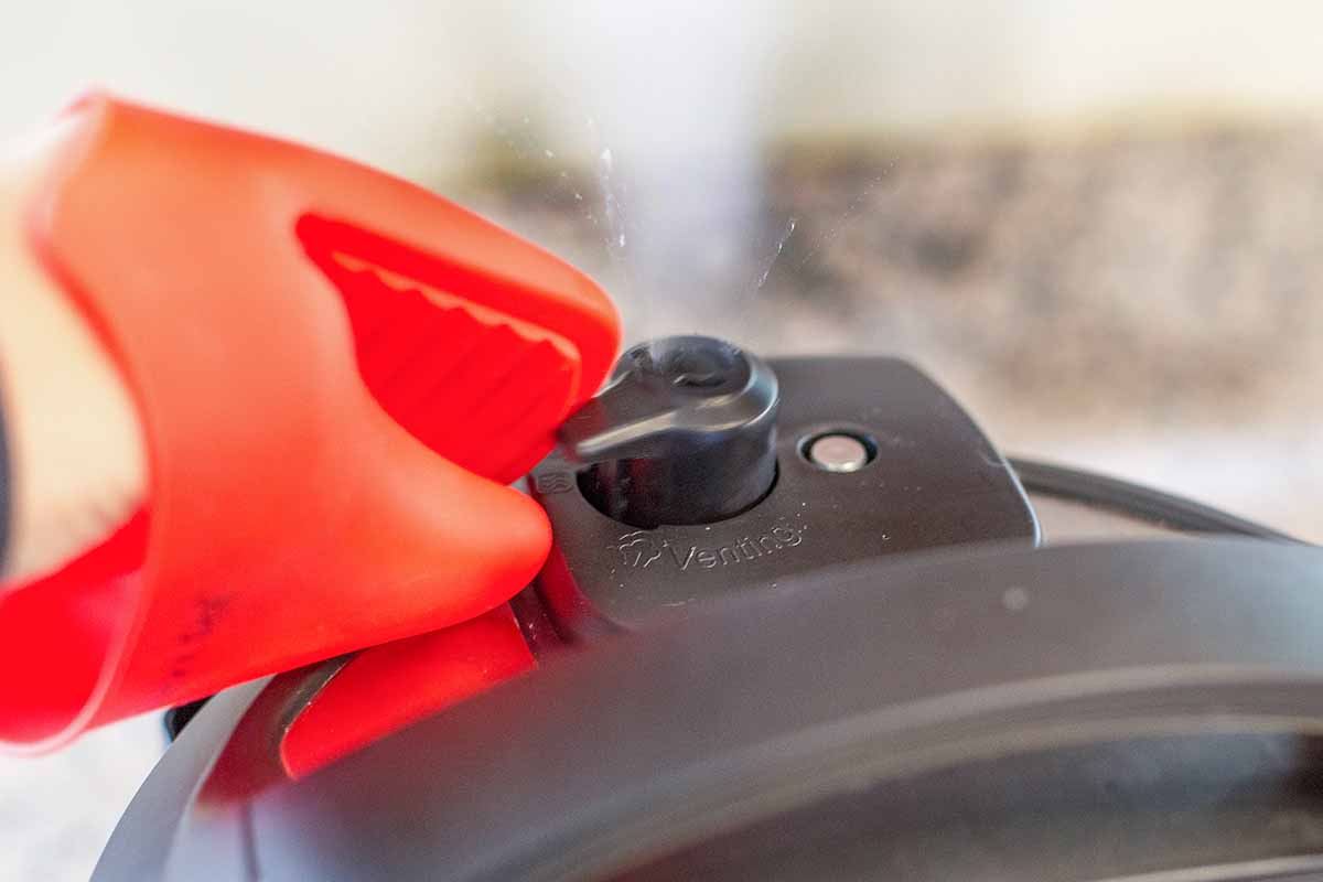 Instant pot pressure release valve showing steam