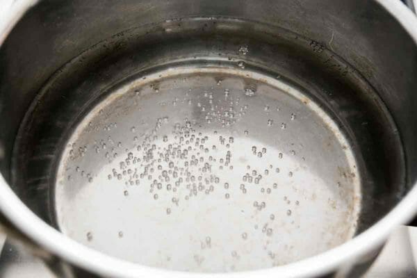 bring pot of water to a simmer to make poached eggs