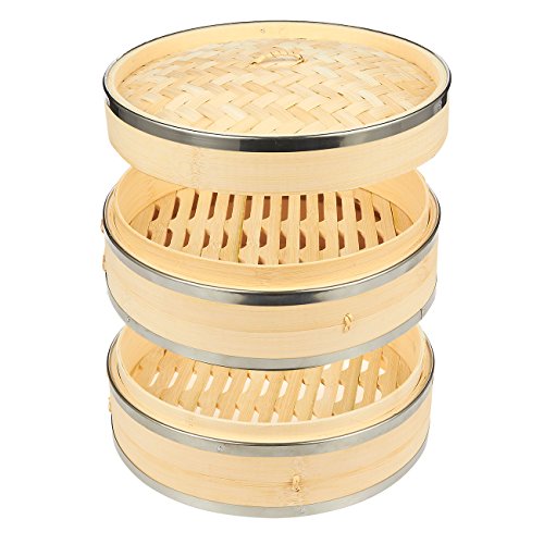 Bamboo Steamer Basket with Steel Rings