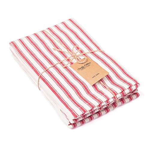 Red and White Stripe Cotton Napkins, 6-Pack